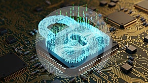 Of binary code surround the lock symbolizing cybersecurity and data