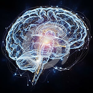 S geometric patterns and glowing points evoke a sense of technological