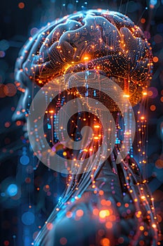 Digital Image of a Persons Head and Brain. Generative AI