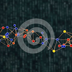 A digital representation of a molecular structure, featuring interconnected nodes.