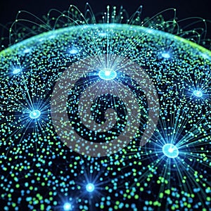 Digital representation of a network or data flow, featuring interco