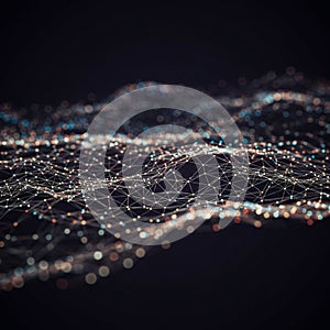 A digital representation of a network with interconnected nodes, resembling a