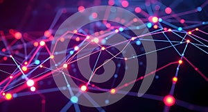 A digital representation of a network or neural pathway featuring interconnected nodes and lines.