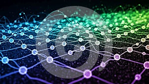 By thin lines set against a dark background symbolizing data processing
