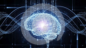 Features circuit-like patterns and binary code, emphasizing technological