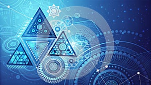 Stylized Blue Star with Abstract Geometric Background photo