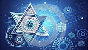 Stylized Blue Star with Abstract Geometric Background photo