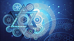 Stylized Blue Star with Abstract Geometric Background photo