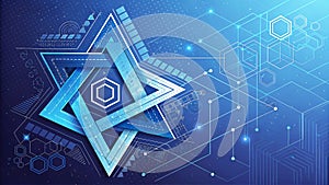 Stylized Blue Star with Abstract Geometric Background photo