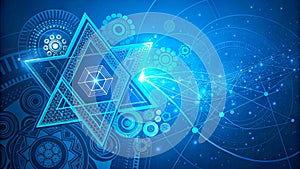 Stylized Blue Star with Abstract Geometric Background photo