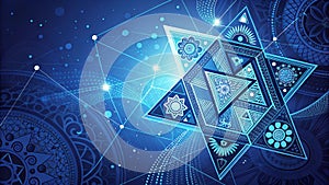 Stylized Blue Star with Abstract Geometric Background photo