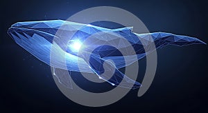 A digital representation of a whale is composed of interconnected blue polygons