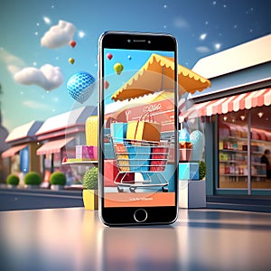 Digital Retail Therapy: Online Shopping on Smartphone - Mobile Application (3D Rendering