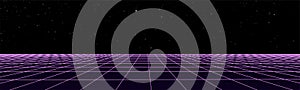 Digital retro perspective grid 1980s style. Futuristic cyber surface. 80s Retro Sci-Fi background. Album cover or banner in the