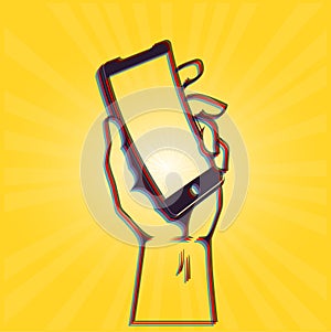 Digital revolution: hand holding curve smartphone