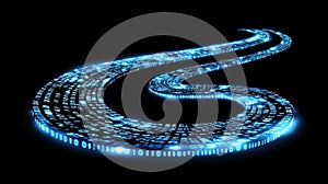 In a digital road, binary data is streaming, moving on a digital path