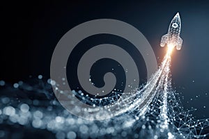 Digital Rocket Launch Rapid Growth Concept Dark Background