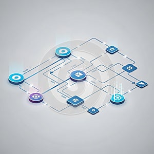A digital schematic diagram featuring interconnected,