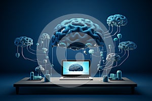 Illustration technology computer human intelligence background innovation digital internet brain laptop