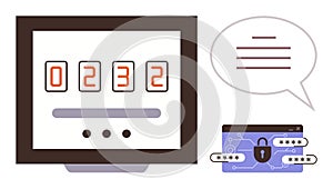 Digital security concept with pin code entry, password protection, and secure two-factor authentication