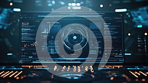 Digital screen showing data analysis and cyber security concepts