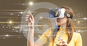 Digital screen with young woman with virtual reality glasses