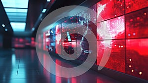 Digital screens displaying data in control room environment