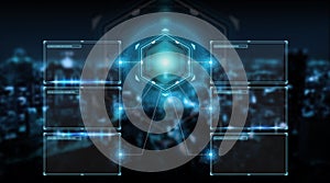 Digital screens interface with holograms datas 3D rendering