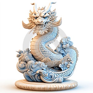 Serene Blue Dragon Statue on Pedestal, 3D Render photo