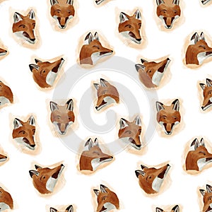 digital seamless pattern with cartoon red fox faces