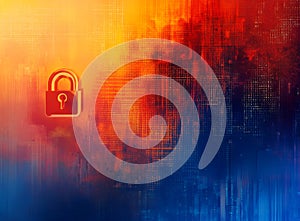 Digital Security Abstract Padlock Icon on a Binary Code Background