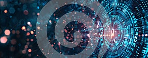 Digital security background featuring a futuristic interface, digital locks, and binary code