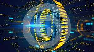 Digital security background with a yellow padlock and binary code