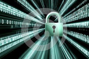 Digital security concept: binary code and lock symbolizing online data protection