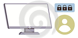 Digital Security Concept with Computer Screen, User Icon, and Secure Padlocks Graphic