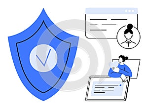 Digital Security and User Authentication Concept with Shield, Online Profile, and Verification Elements