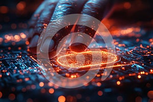 Digital Security Concept: Fingerprint Biometric Authentication Button for Secure Access and Identity Verification