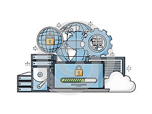 Digital security concept with global network data protection and cloud computing