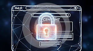 Digital Security Concept - Glowing Padlock on a Web Browser Interface