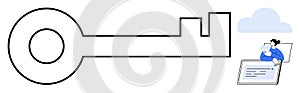 Digital Security Concept with a Key Symbol and User Accessing Data in the Cloud