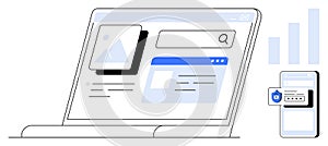 Digital Security Concept Laptop Interface and Mobile Two-Factor Authentication