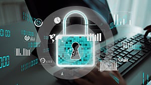 Digital Security Concept with Lock and Data Visualization Representing cyber security in Modern Technology Environment
