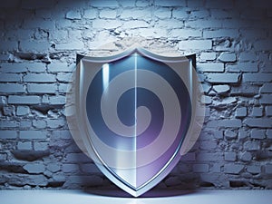 Digital Security Concept with Shield and Brick Wall Background