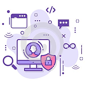 Digital Security Consultant Concept, Remote Developer stock, Login Screen illustration, GDPR or Privacy Policy Vector Icon Design,