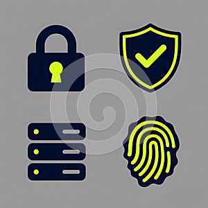 Digital Security Data Protection and Biometric Authentication Icons