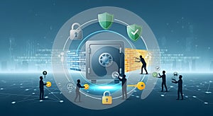 Digital security and data protection concept with safe and people