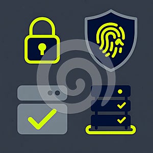 Digital Security Data Protection and System Verification Technology Icons