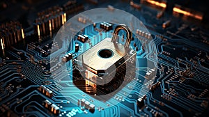 digital security and encryption, digital padlock, data rescue, neon colors, encripted data