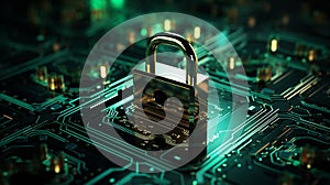 digital security and encryption, digital padlock, data rescue, neon colors, encripted data