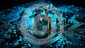 digital security and encryption, digital padlock, data rescue, neon colors, encripted data